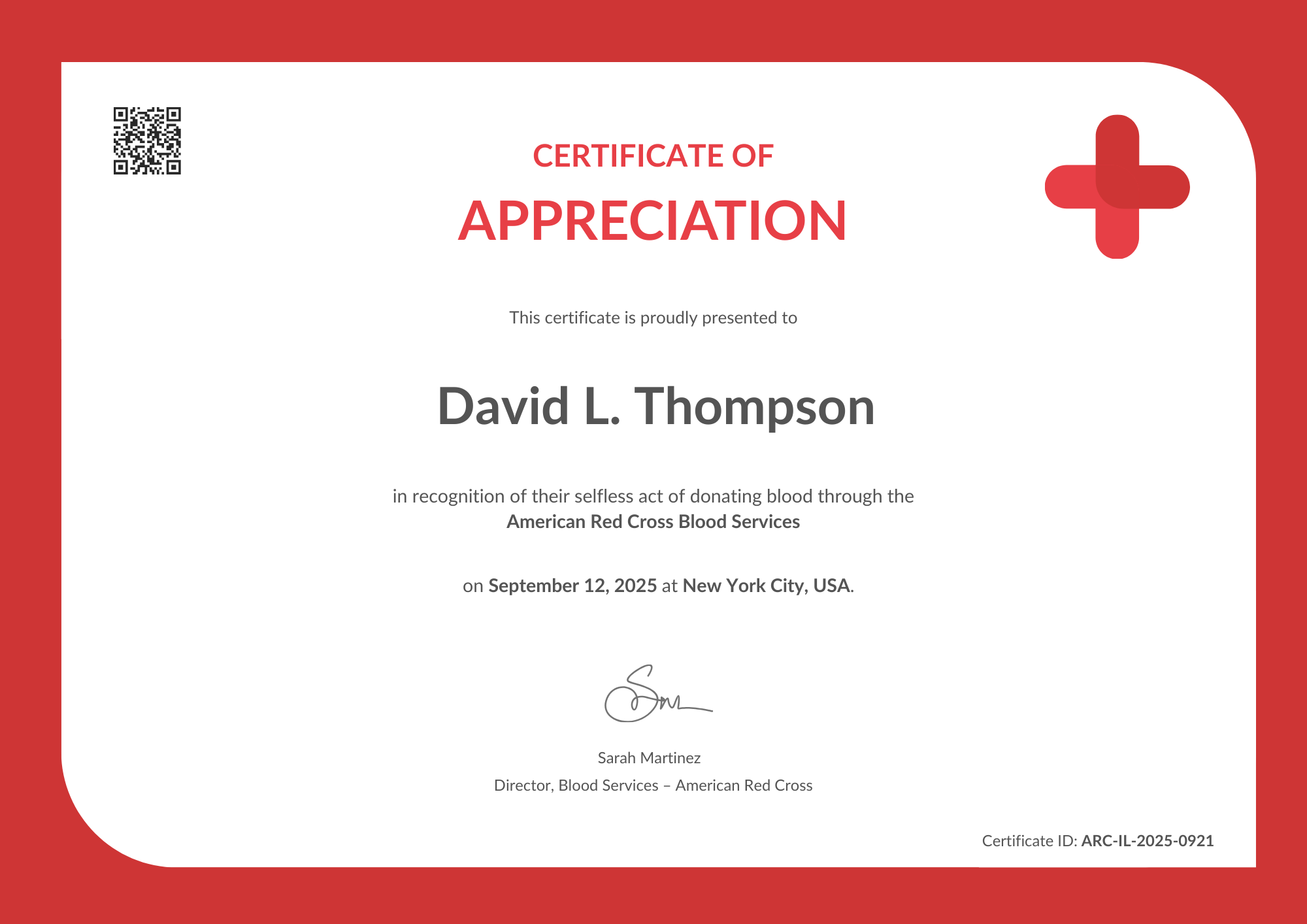 Modern Red Cross Certificate Template for Appreciation